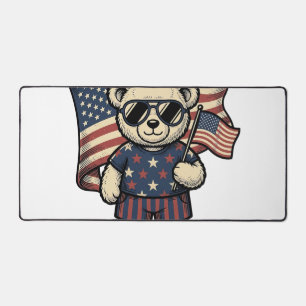 Patriotic Teddy Bear Vintage Engraving Shirt Desig Desk Mat
