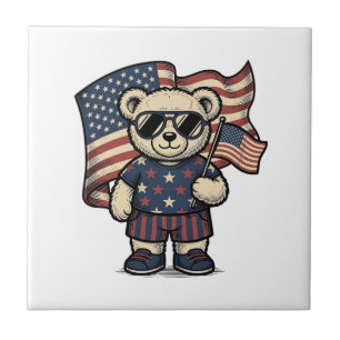 Patriotic Teddy Bear Vintage Engraving Shirt Desig Tile