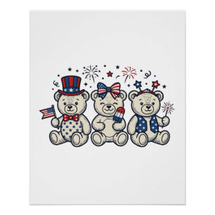 Patriotic Teddy Bears Vintage Engraving Vector Des Poster