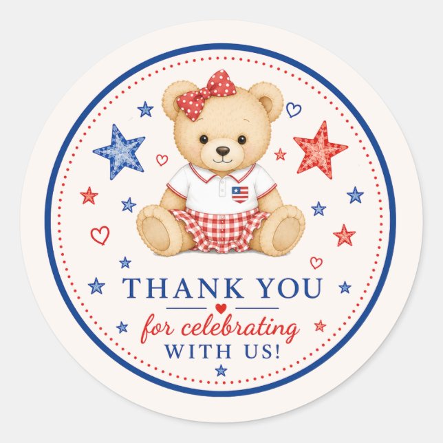 Patriotic Teddy Favour Sticker (Front)
