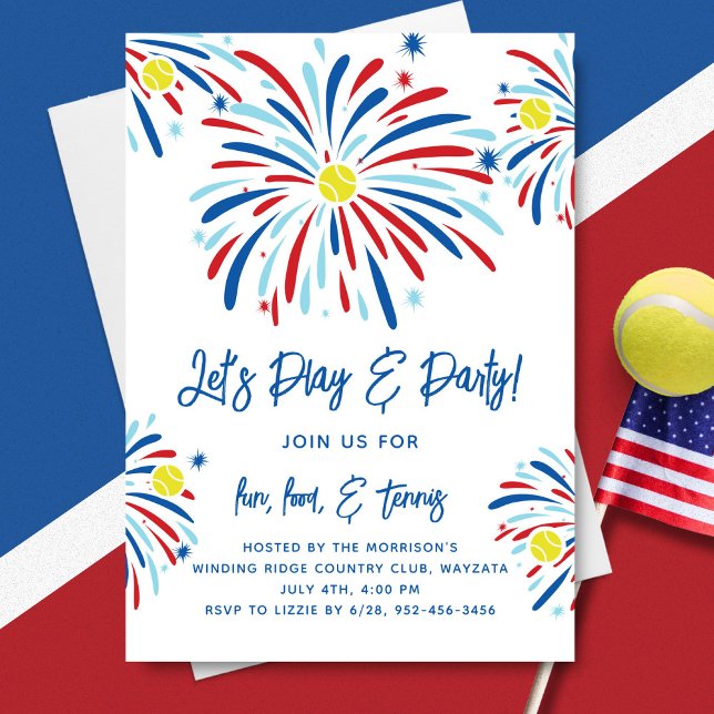 Patriotic Tennis & Fireworks 4th of July Party Invitation (Creator Uploaded)