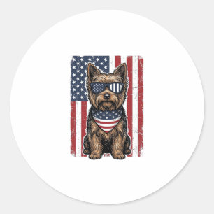 Patriotic Terrier Dog Vintage Flag Vector Design_1 Classic Round Sticker