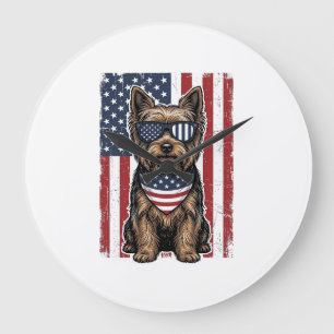 Patriotic Terrier Dog Vintage Flag Vector Design_1 Large Clock