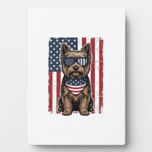 Patriotic Terrier Dog Vintage Flag Vector Design_1 Plaque