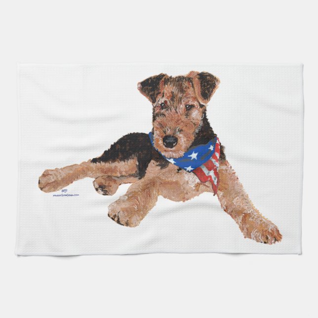 Patriotic Terrier Puppy Kitchen Towel (Horizontal)