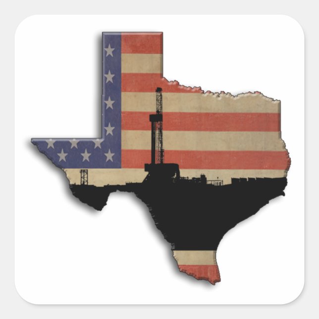 Patriotic Texas Oil Drilling Rig Square Sticker (Front)