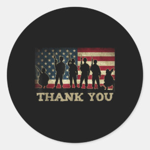 Patriotic Thank You Soldiers Veterans American Fla Classic Round Sticker
