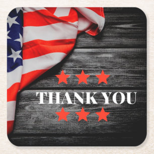 Patriotic Thank you Square Paper Coaster