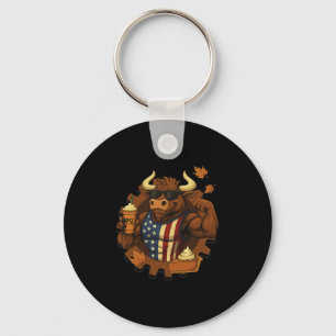 Patriotic Thanksgiving Bull Funny Pumpkin Spice La Keychain