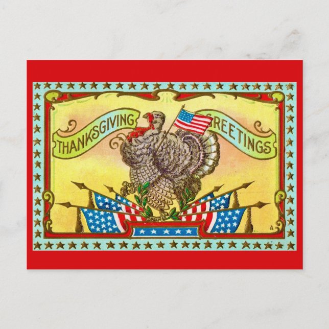 Patriotic Thanksgiving Greeting Postcard (Front)
