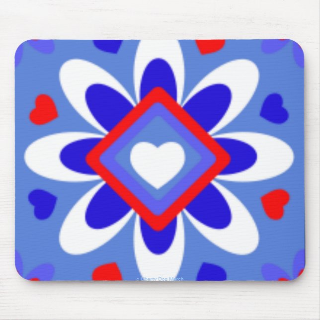 PATRIOTIC THEMED MOUSEPAD - DESIGNER HEART  FLOWER (Front)