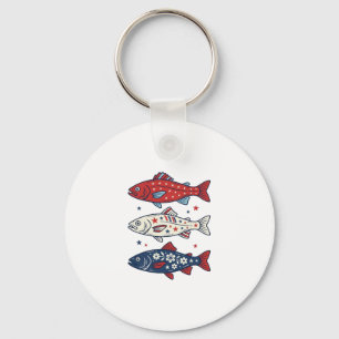 Patriotic Three Fish Vintage Engraving Shirt Desig Keychain