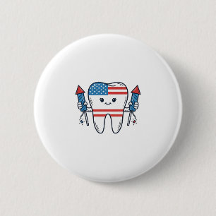 Patriotic Tooth Mascot Fireworks Vector Design_1 2 Inch Round Button