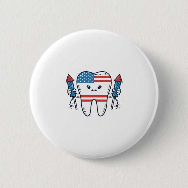 Patriotic Tooth Mascot Fireworks Vector Design_1 2 Inch Round Button (Front)