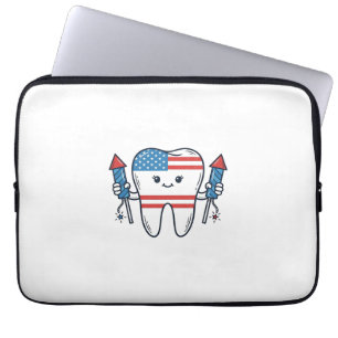 Patriotic Tooth Mascot Fireworks Vector Design_1 Laptop Sleeve