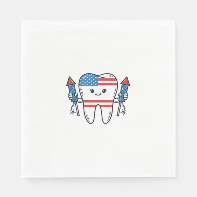 Patriotic Tooth Mascot Fireworks Vector Design_1 Napkin (Front)