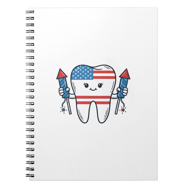 Patriotic Tooth Mascot Fireworks Vector Design_1 Notebook (Front)