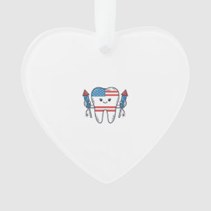 Patriotic Tooth Mascot Fireworks Vector Design_1 Ornament