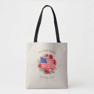 Patriotic Tote Bag God Bless America Flag Poppies
