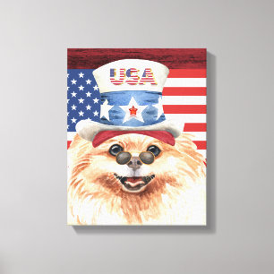 Patriotic Toy pom Dog American flag holiday Canvas Print