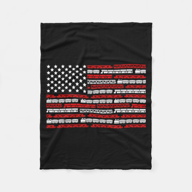 Patriotic Trains Flag For Train Enthusiasts And Ho Fleece Blanket (Front)