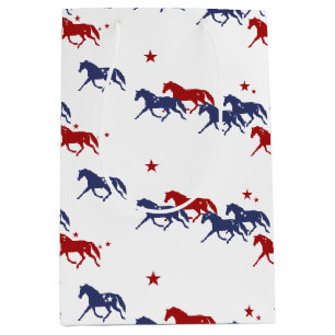 Patriotic Trotting Horses Pattern Medium Gift Bag