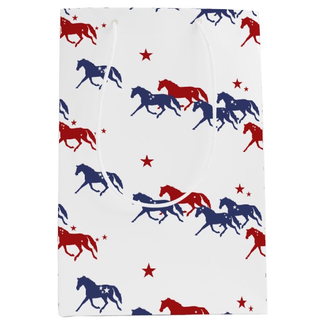 Patriotic Trotting Horses Pattern Medium Gift Bag (Front)