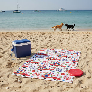 Patriotic truck and fireworks pattern beach towel