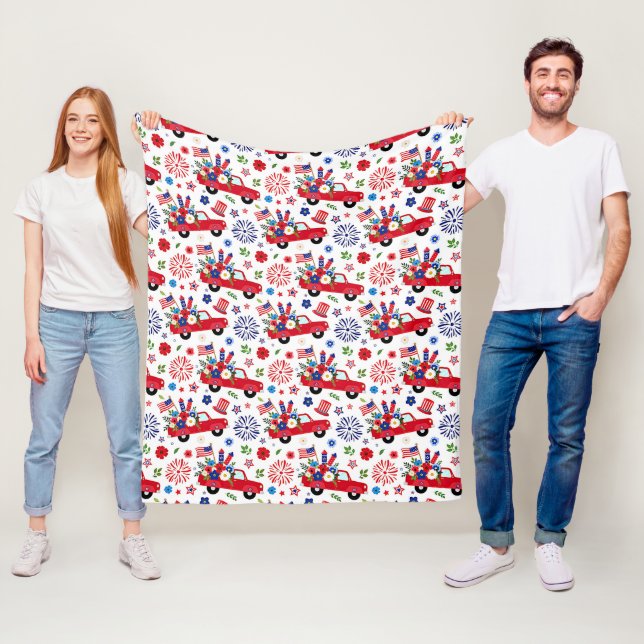 Patriotic truck and fireworks pattern  fleece blanket (In Situ)