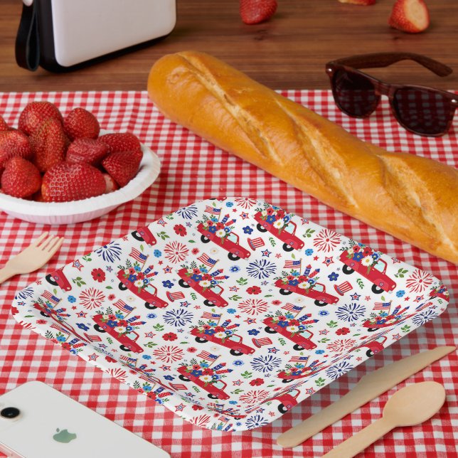 Patriotic truck and fireworks pattern  paper plate (Picnic)