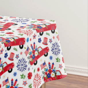 Patriotic truck and fireworks pattern  tablecloth