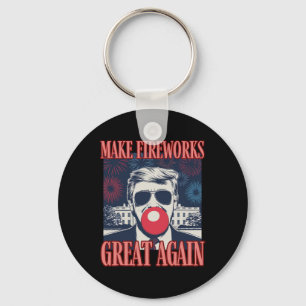 Patriotic Trump Make Fireworks Great Again 4th Jul Keychain