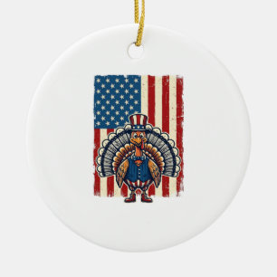 Patriotic Turkey Flag Vintage Engraving Shirt Desi Ceramic Ornament
