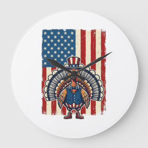 Patriotic Turkey Flag Vintage Engraving Shirt Desi Large Clock