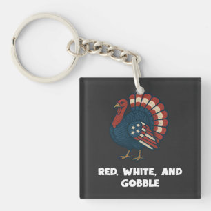 Patriotic Turkey Red, White & Gobble Americana Keychain