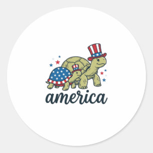 Patriotic Turtle America Vintage Engraving Design_ Classic Round Sticker