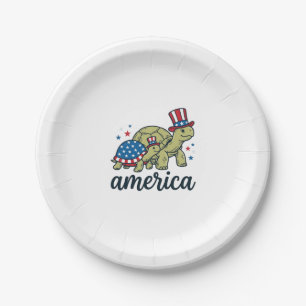 Patriotic Turtle America Vintage Engraving Design_ Paper Plate