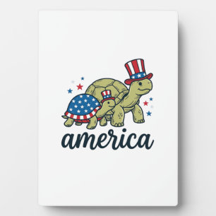 Patriotic Turtle America Vintage Engraving Design_ Plaque
