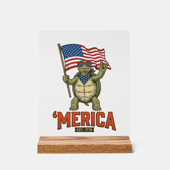 Patriotic Turtle ‘Merica Vintage Vector Acrylic Sign (Front)
