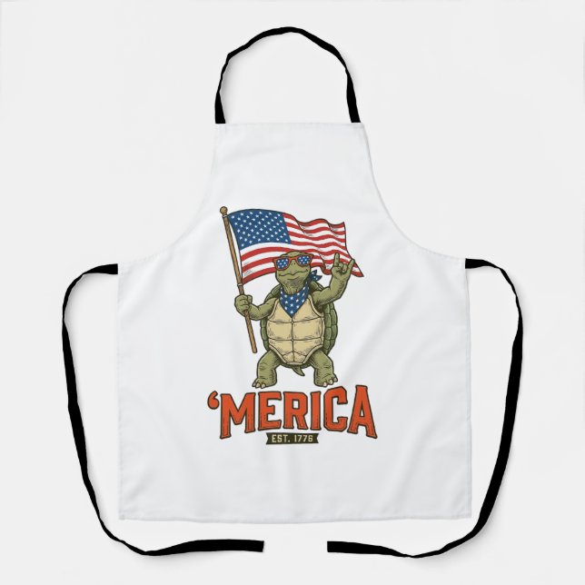 Patriotic Turtle ‘Merica Vintage Vector Apron (Front)
