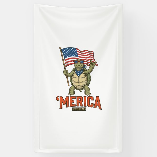 Patriotic Turtle ‘Merica Vintage Vector Banner (Vertical)