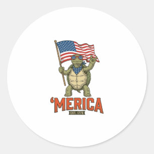 Patriotic Turtle ‘Merica Vintage Vector Classic Round Sticker