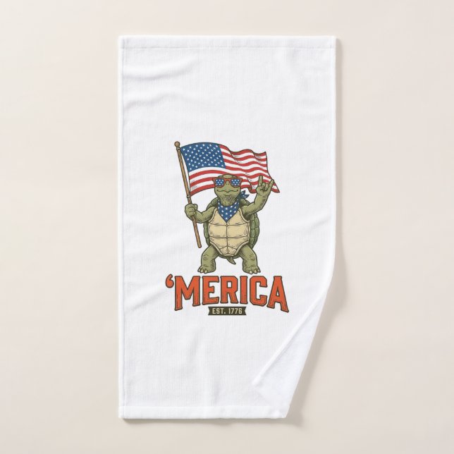 Patriotic Turtle ‘Merica Vintage Vector Hand Towel (Hand Towel)