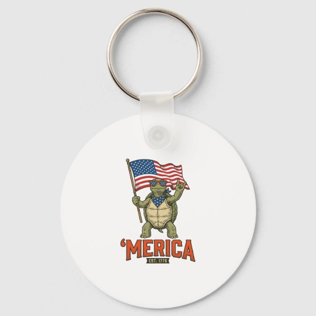 Patriotic Turtle ‘Merica Vintage Vector Keychain (Front)
