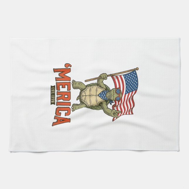 Patriotic Turtle ‘Merica Vintage Vector Kitchen Towel (Horizontal)