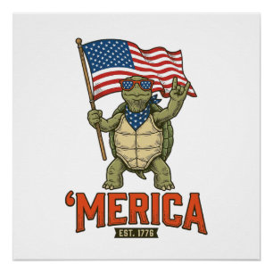 Patriotic Turtle ‘Merica Vintage Vector Poster