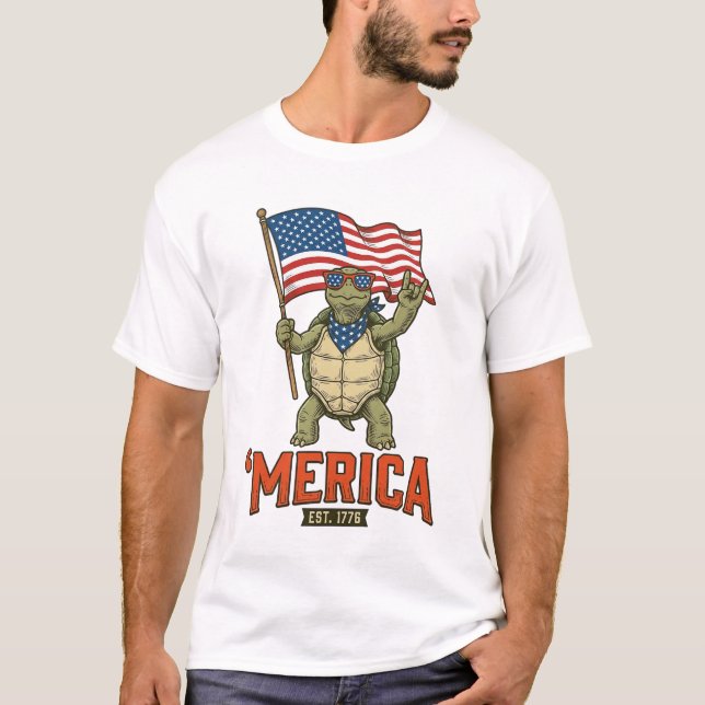 Patriotic Turtle ‘Merica Vintage Vector T-Shirt (Front)