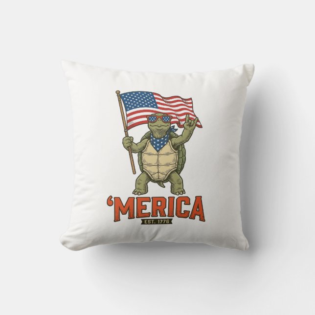 Patriotic Turtle ‘Merica Vintage Vector Throw Pillow (Front)
