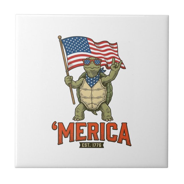 Patriotic Turtle ‘Merica Vintage Vector Tile (Front)
