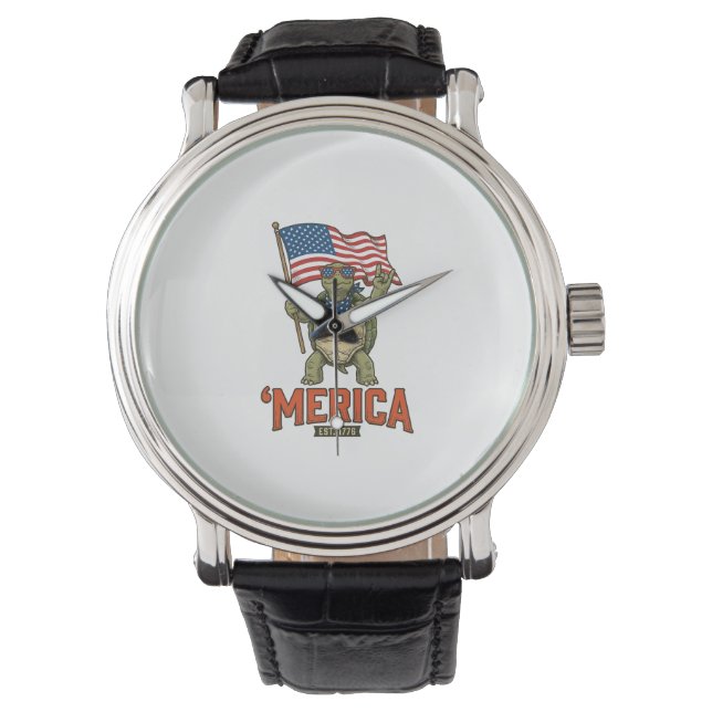 Patriotic Turtle ‘Merica Vintage Vector Watch (Front)